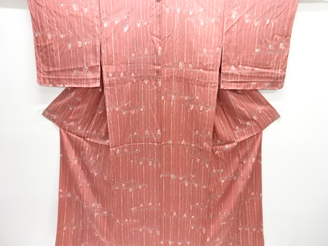 未使用品　変わり縞に抽象模様単衣小紋着物